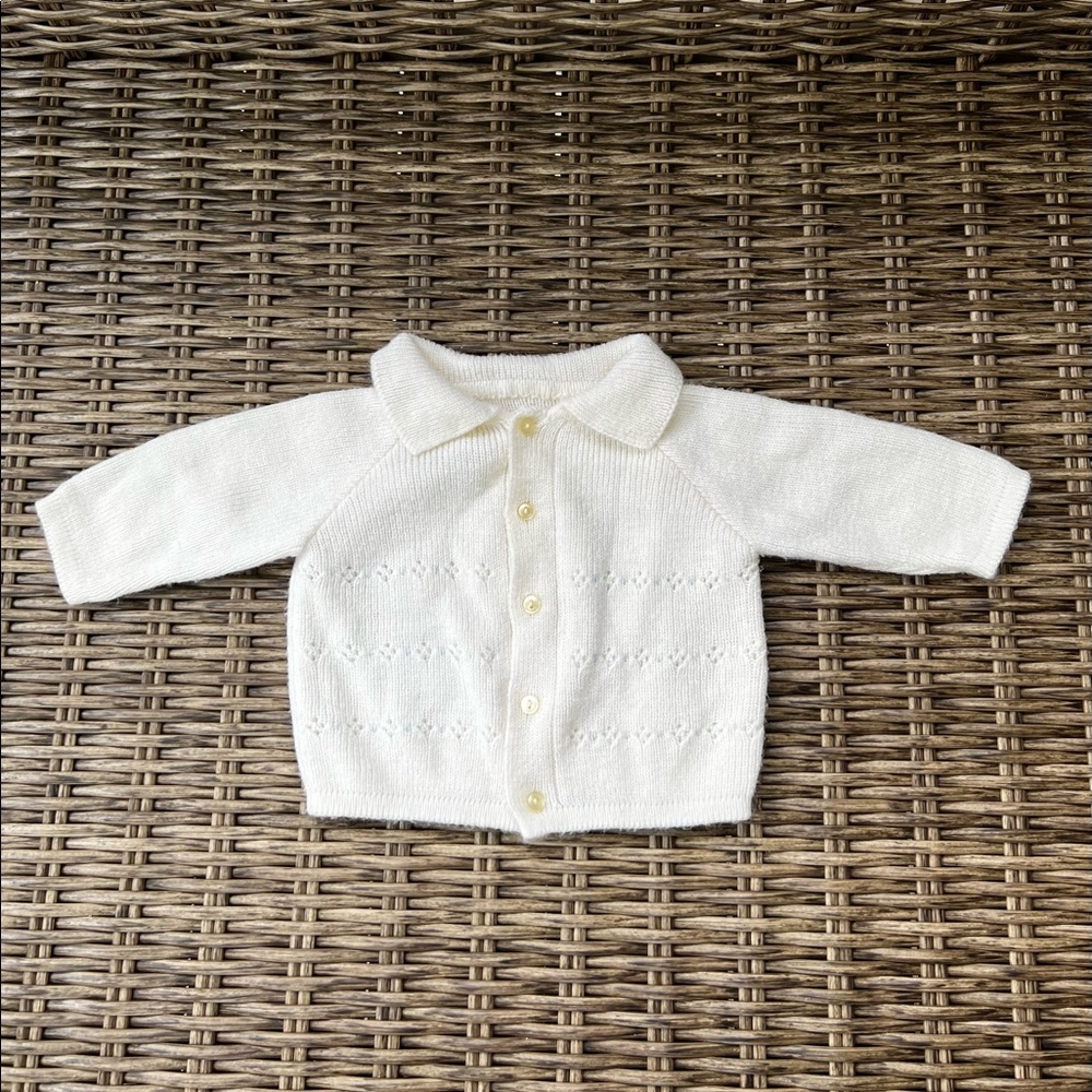 Vintage ivory baby sweater hand embroidered blue